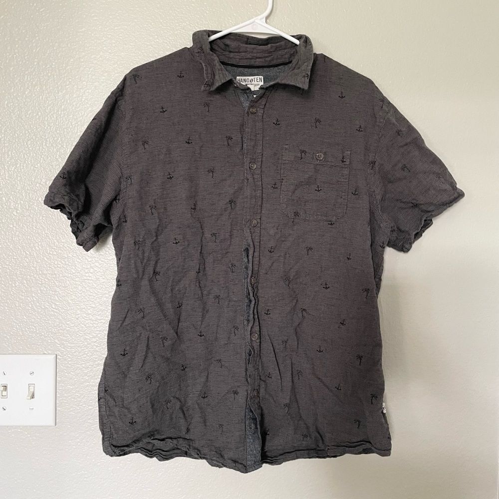 Hang Ten Men’s Short Sleeve Button Down Shirt Gray Anchor Print Size L